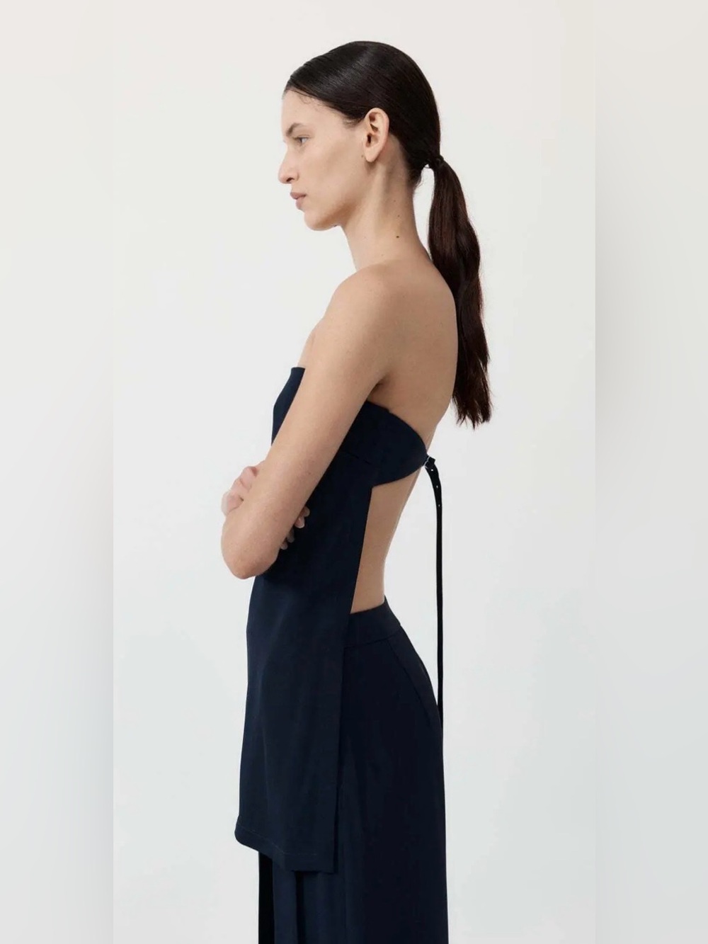 St. Agni Navy Strapless Tie-Back Top